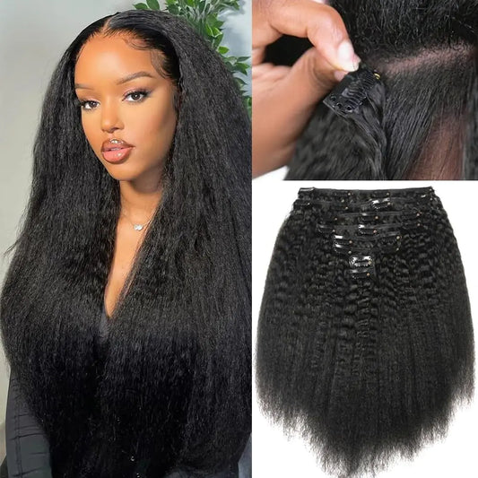 Lala Hair Clip in Hair Extensions Real Human Hair 136g 8pcs Natural Black Hair Extensions Clip ins for Black Women Full And Thick Kinky Straight Clip in Human Hair Extensions 20 Clips Easy to Wear 24 Inch