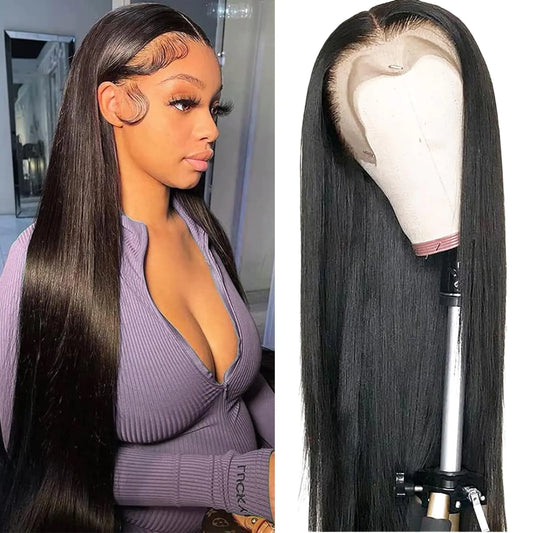 Straight Lace Front Wigs Human Hair Pre Plucked 180 Density Glueless Wigs Human Hair Natural Hairline 13x4 HD Straight Lace Frontal Wigs Human Hair Wig For Black Women With Baby Hair 24 Inch
