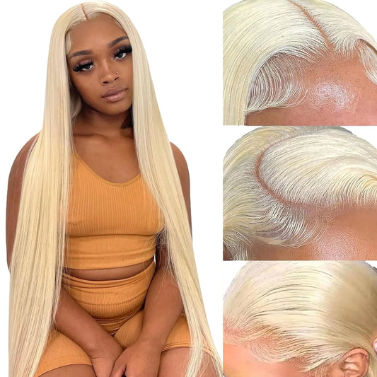 613 13x6 Lace Front Wig Human Hair Straight Blonde Lace Front Wigs Human Hair 613 HD Lace Frontal Wig Blonde Wig Human Hair 200% Density 38inch