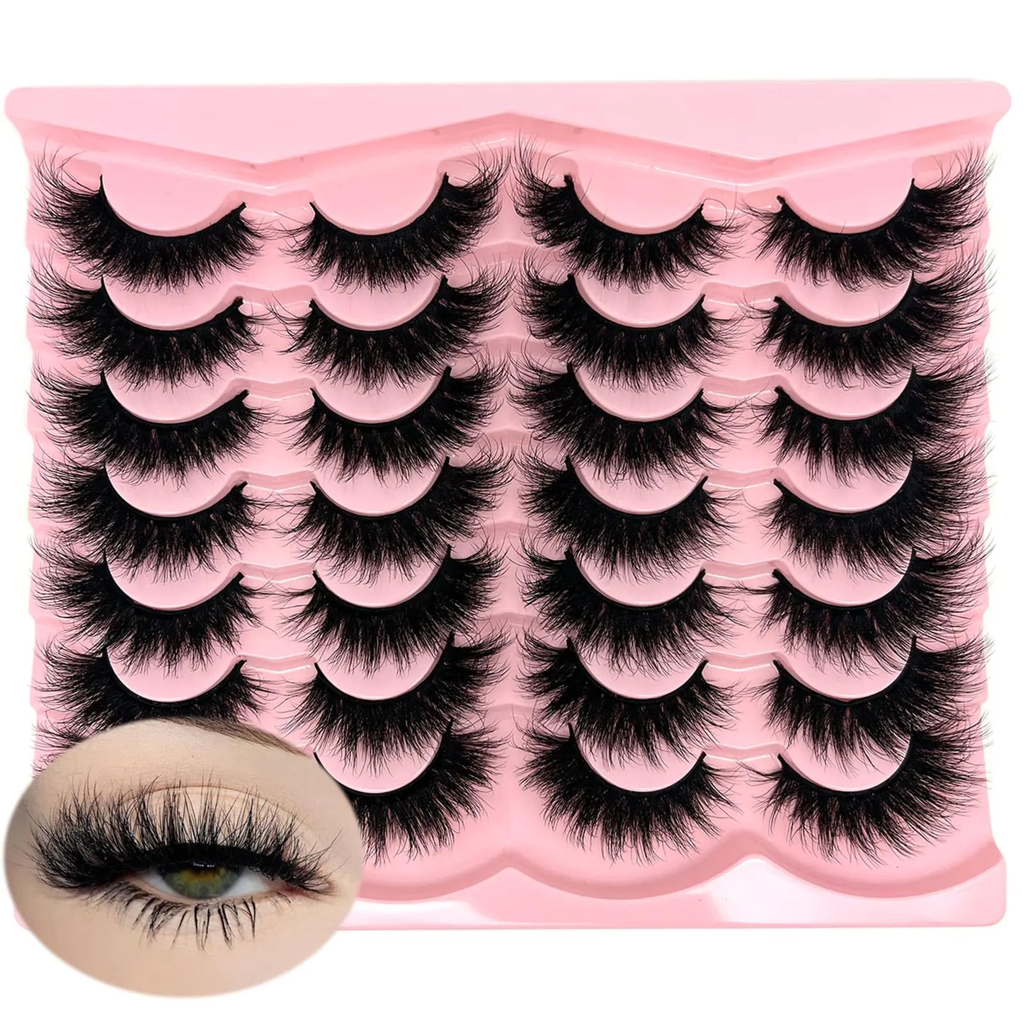 Mink Lashes Strip Cat Eye Wispy D Curl Fluffy Lashes Pack 18mm Long Volume Faux Mink Eyelashes Natural Look 14 Pairs