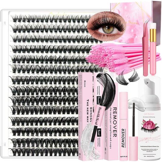 Lala Hair Lash Extension Kit Cluster Lashes 280 Pcs 9-16mm 40D Individual Lashes Clusters with Lash Bond and Seal Glue Remover Tweezers Lash Shampoo Cleansing Brush Lash Brush