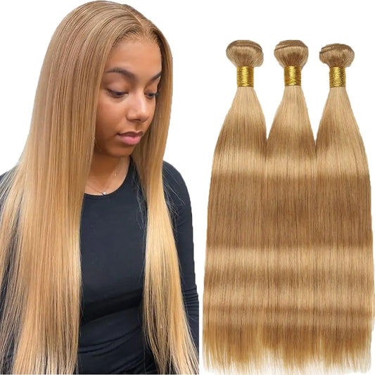 Honey Blonde Bundles Color 27 Straight Human Hair Bundles Brazilian Virgin Hair Color 27 Bundles Human Hair 14 16 18 Inch Honey Blonde Bundles Remy Hair Extensions