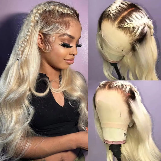 13x4 Ombre Blonde Human Hair Lace Front Wigs Pre Plucked 1B/613 Ombre Lace Front Wig Human Hair 150% Density Colored Glueless Wigs Human Hair 28 Inch