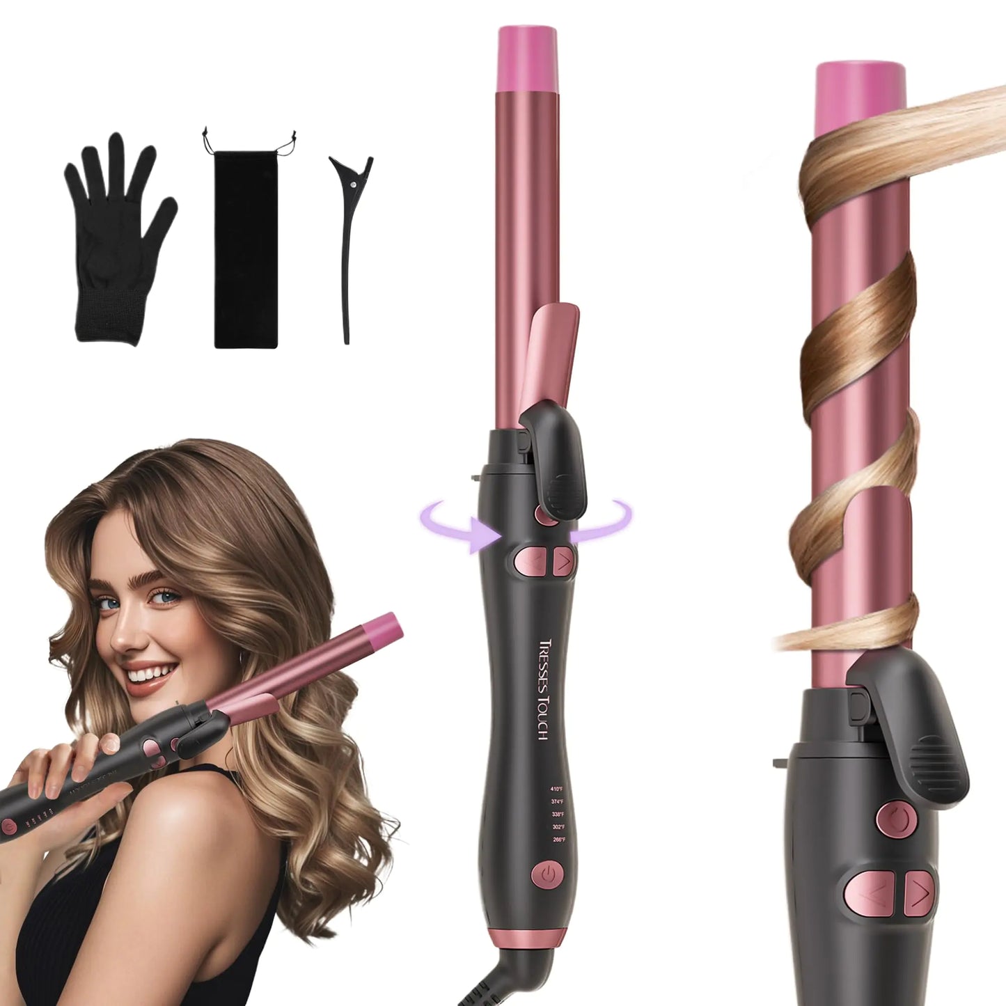 Lala Hair Touch Rotating Curling Iron 1 Inch Hot Tools Automatic Curling Iron with 30s Fast Heating Hair Curler for Beginners Long Hair Lasting Beach Waves Adjustable Temperature Rose Gold Updated