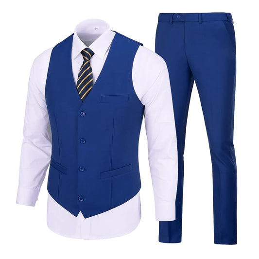 Mens Suit Wedding Royal Blue Suits for Men Tuxedo Vest and Pants Set for Young Mens Business Outfits XS